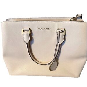 Michael Kors Cream Saffiano Satchel with Gold Hardware
